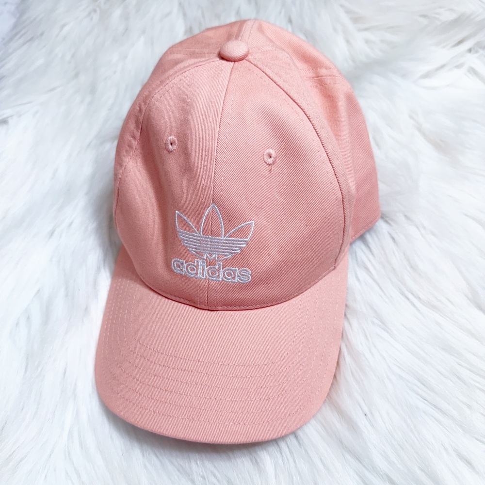 adidas Originals Relaxed Strap-Back Hat in a pink or "dust pink" color